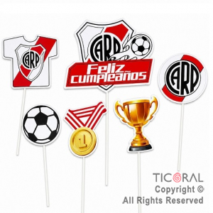CAKE TOPPER PARA TORTA FELIZ CUMPLE RIVER PLATE X 6 UNIDADES